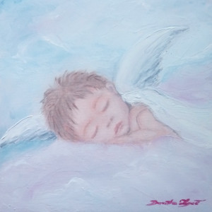 Śpiący Aniołek, obraz olejny.