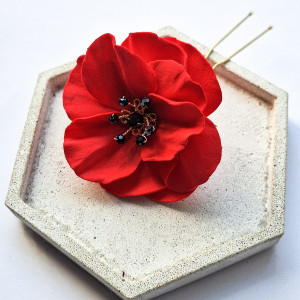 Spinka do włosów kokówka kwiat czerwone maki