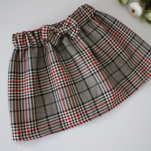 Spódniczka marszczenie czerwono beżowa krata kokardka święta rozmiary