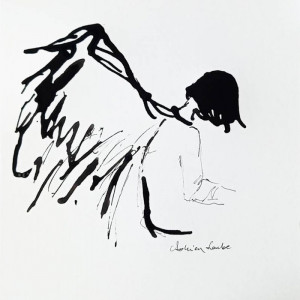 "Spotkanie z aniołem" grafika, rysunek tuszem
