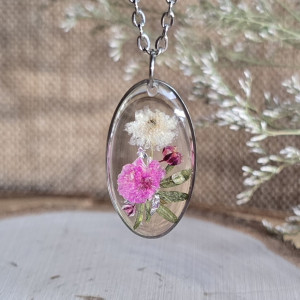 Srebrna zawieszka jajowata różowe kwiaty róż