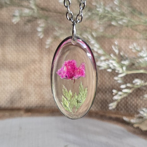 Srebrna zawieszka jajowata różowe kwiaty żywica