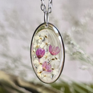 Srebrna zawieszka jajowata różowe wieczne kwiaty róż