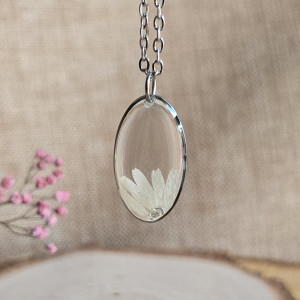 Srebrna zawieszka stokrotka suszone kwiaty