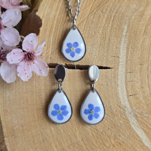 Srebrny komplet kolczyki wisiorek niezapominajki