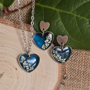 Srebrny komplet kolczyki wisiorek serca turkus