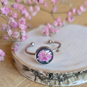 Srebrny pierścionek kwiat różowy