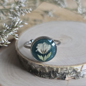 Srebrny pierścionek turkus gipsówka duży