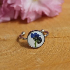 Srebrny pierścionek z kwiatem niezapominajką kwiat