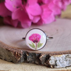 Srebrny pierścionek z prawdziwymi kwiatami róż