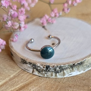 Srebrny pierścionek zielony butelkowa brokat