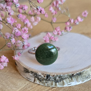 Srebrny pierścionek zielony duży butelkowa zieleń