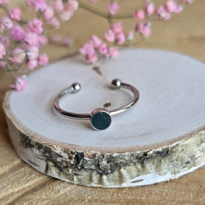 Srebrny pierścionek zielony żywica brokat turkus