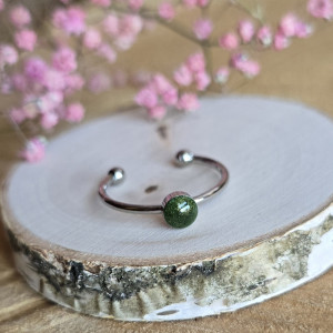 Srebrny pierścionek zielony żywica brokat turkusowy