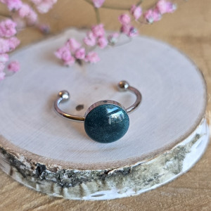 Srebrny pierścionek zielony żywica butelkowa zieleń zielone