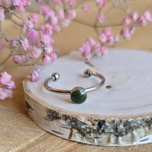 Srebrny pierścionek zielony żywica z brokatem mały