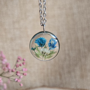 Srebrny wisiorek kwiat srebrna żywica bukiet