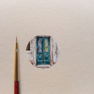 Stare drzwi, Dubrownik, miniatura, akwarela