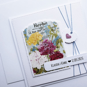 Subtelna kartka ślubna handmade z kwiatami