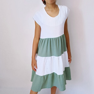 Sukienka dla dziewczynki muślinowa biało zielona LARYSA