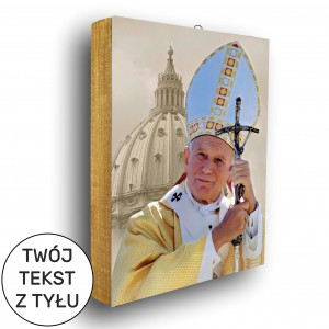 Św. Jan Paweł II - ikona z  tekstem z tyłu