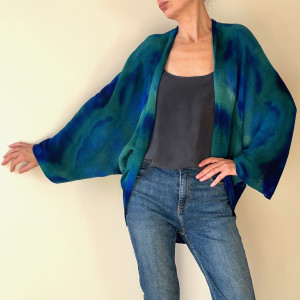 Sweter/bolerko wełniane szmaragd&niebieski