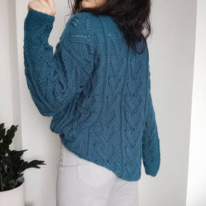 Sweter oversize niebieski damski ciepły