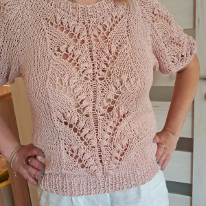 Sweterek ażurowy wzór z bawełny i lnu . Handmade.