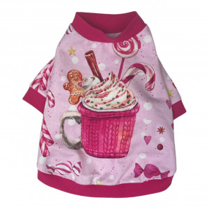 Świąteczna bluza dla psa – różowa z zimowym motywem