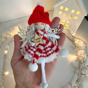 Świąteczny aniołek z gwiazdką ozdoba na choinkę makrama PREZENT