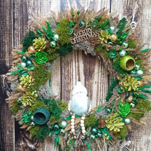 Świąteczny wieniec w odcieniach zieleni, #S5, 45 cm