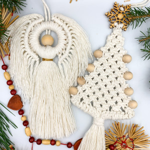 Świąteczny zestaw prezentowy makrama anioł choinka