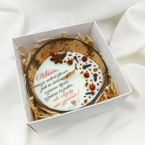 Świeca w kokosie na Mikołajki / dla Męża / dla Żony / wosk sojowy