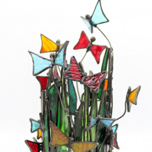 Świecznik witrażowy z motylami
