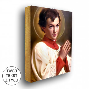 Święty  Dominic  Savio - ikona z tekstem z tyłu