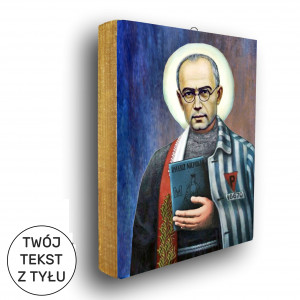 Święty Maksymilian  Kolbe- ikona z tekstem z tyłu