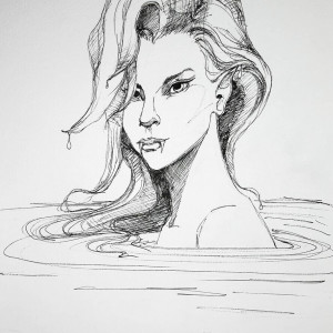 "Syrena" rysunek piórkiem artystki Adriany Laube - portret, fantasy