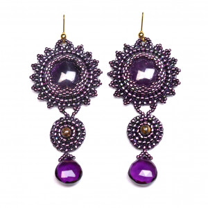 Syvlas, kolczyki z ametystem, haft koralikowy, OOAK