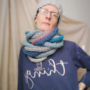 Szal komin szalik popielato turkusowy