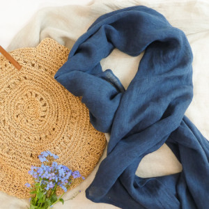 Szal lniany - granatowy