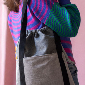 Szara torba na ramię z kominem z flauszu