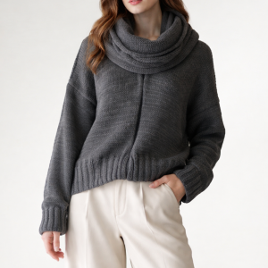 Szary krótki kardigan z otulaczem