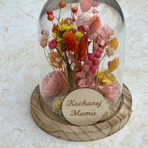 Szklana kopuła z suszonymi roślinami na Dzień Matki, prezent dla Mamy