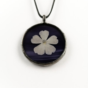 Szklany medalion koło z kwiatem floksa (fiolet) #1