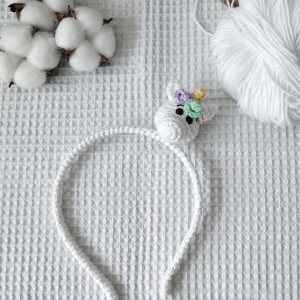 szydełkowa opaska do włosów jednorożec