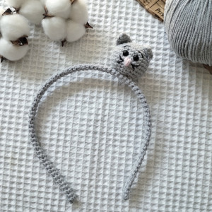 szydełkowa opaska do włosów kotek
