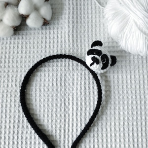 szydełkowa opaska do włosów panda