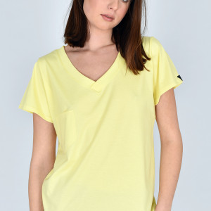 T-shirt V-Neck pastelowy żółty