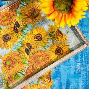 Taca dekoracyjna, słoneczniki, van Gogh, prezent, postarzana