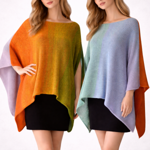 Tęczowe poncho wykonane z bawełny i akrylu, gotowe do wysyłki